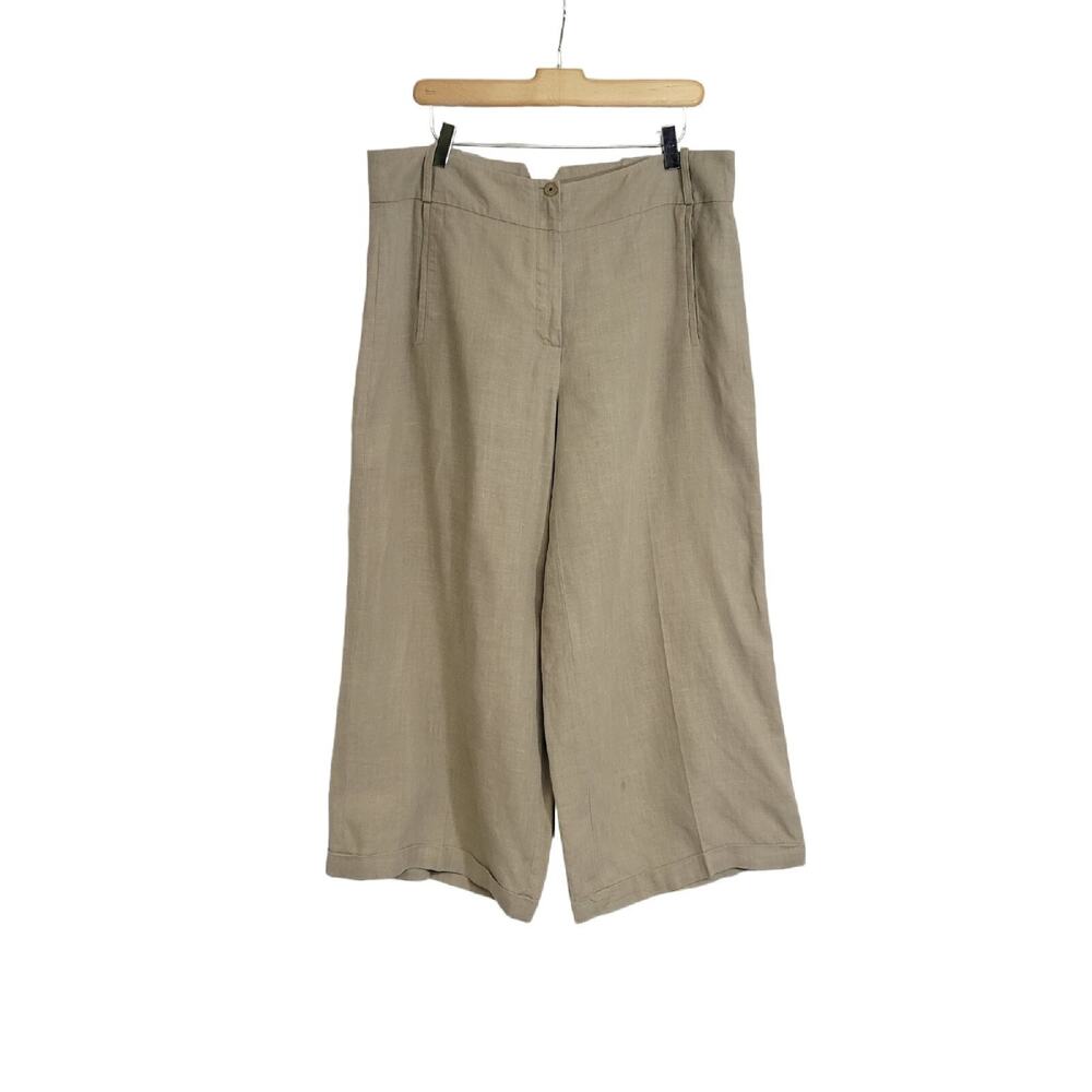 Annette Gortz Beige Linen Wide Leg Relaxed Cropped Trousers Pants size 42